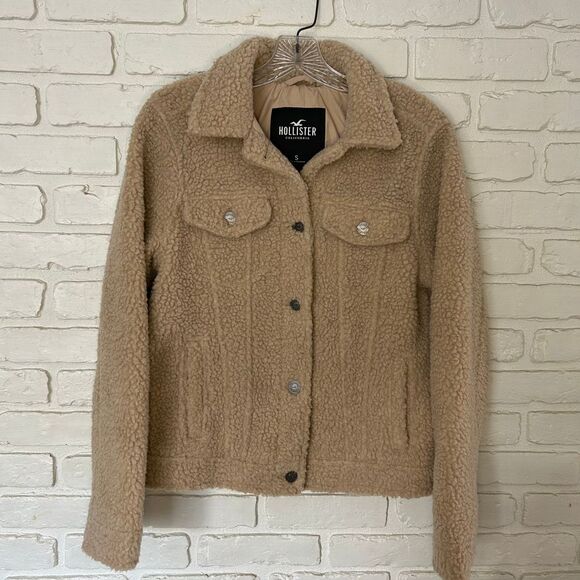 Hollister Teddy Bear Sherpa Jacket Small‎ NWOT Tan Beige - Picture 2 of 5
